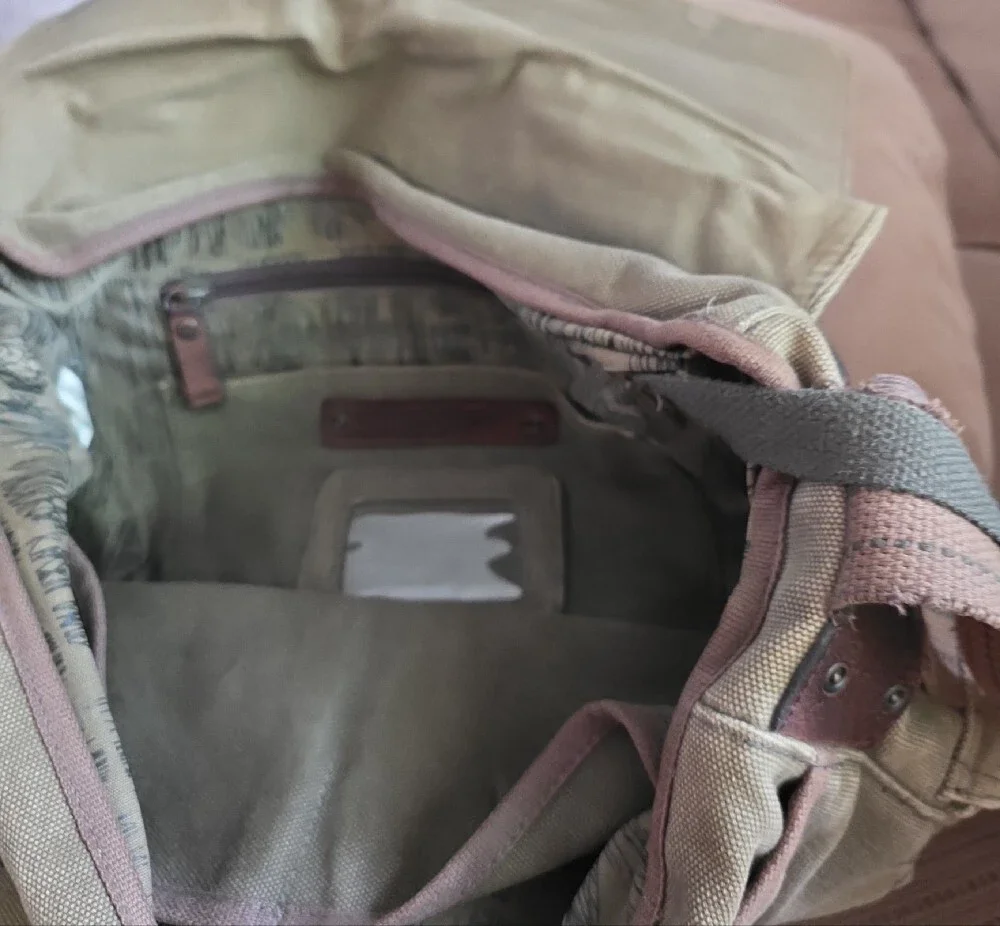 Fossil Canvas Messenger Bag in Khaki and Brown